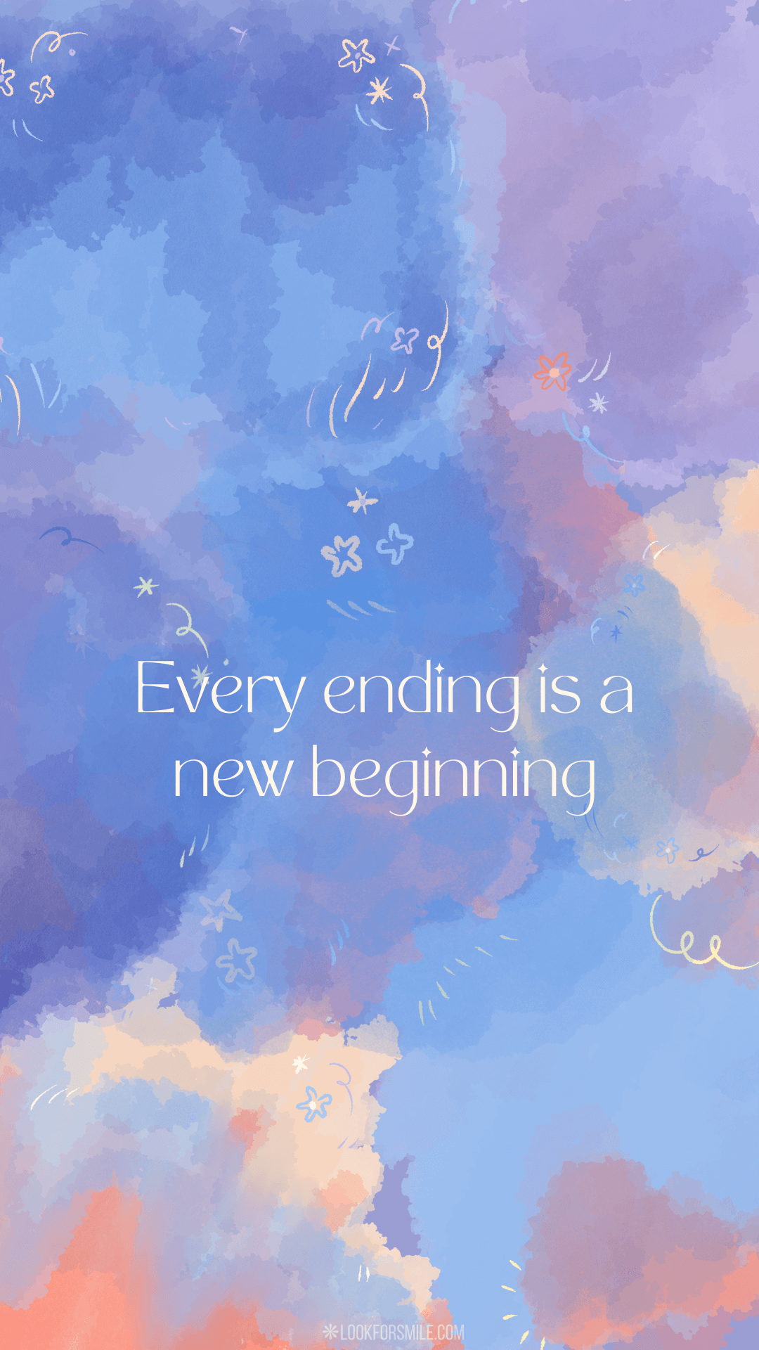 Every ending is a new beginning quote on blue and pink clouds – mobile wallpaper - Lookforsmile.com