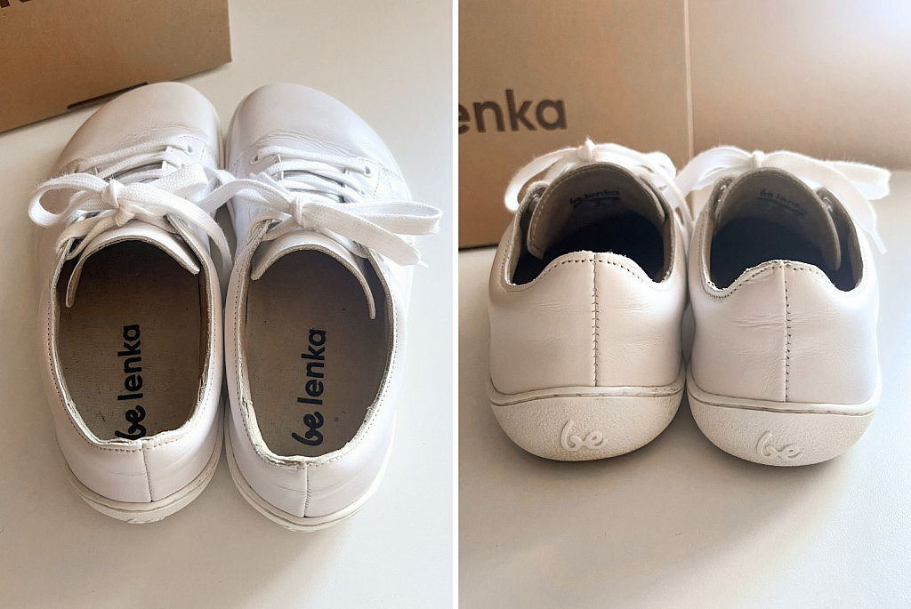 Barefoot shoes review - BeLenka Prime 2.0 white sneakers from the back - Lookforsmile.com
